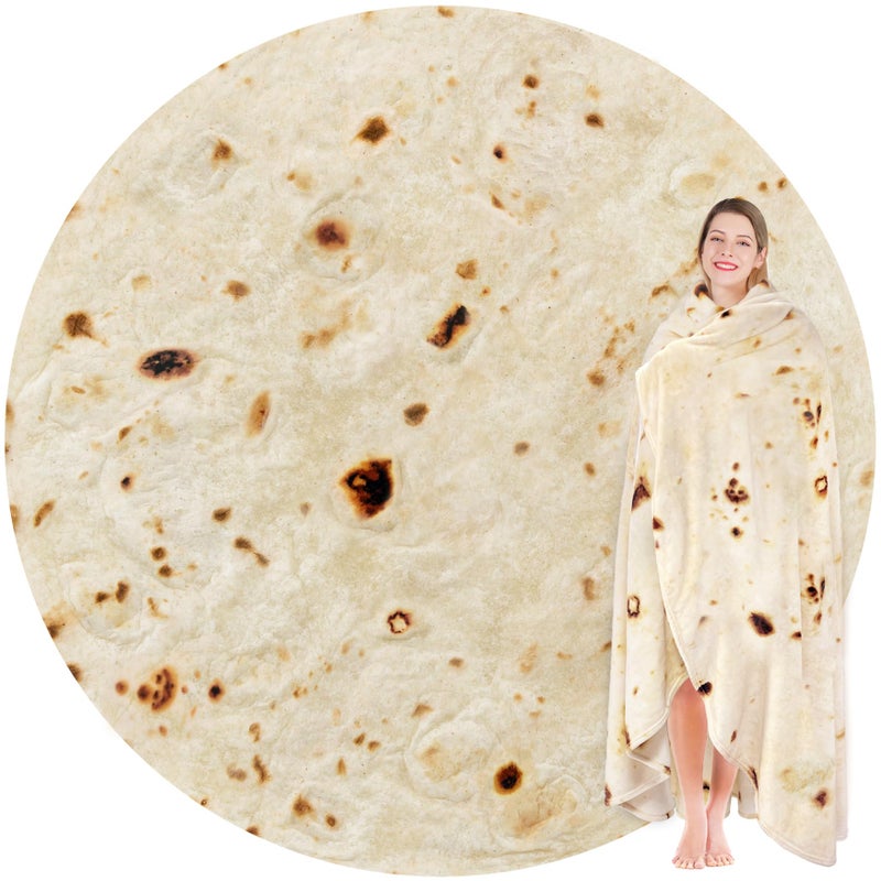 Jorbest Burrito Tortilla Throw Blanket Birthday Gifts for Women Men Teen Boys Girls, Novelty Tortilla Food Blanket Funny Gifts for Adult Kids, 285 GSM Soft Flannel Taco Blanket (Beige, 80 inches) - Image 1